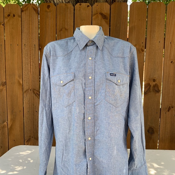 Vintage 80s Wrangler snap button shirt size 16 1/2 - Picture 1 of 6